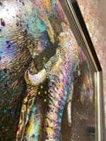Large Elephant Multicolor Paint Canvas Wall Art Black Frame