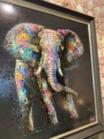 Large Elephant Multicolor Paint Canvas Wall Art Black Frame