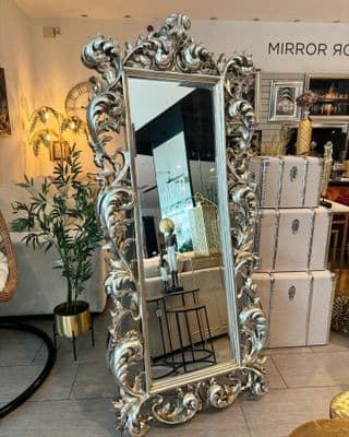Large Scroll Ornate Design Mirror In SILVER