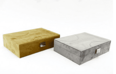 Large Velvet Abstract Jewellery Box 28Cm Mustard / Grey