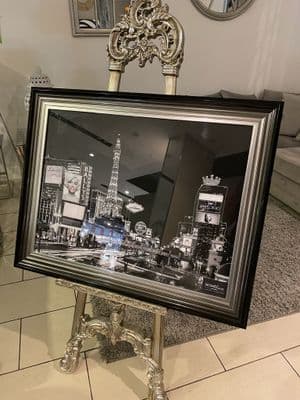 Las Vegas Night Wall Art Black/Silver Step Frame 70Cm X 90Cm