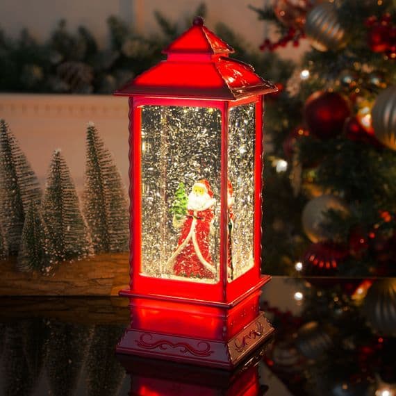 LED Water & Glitter Santa Lantern Red  🎅✨