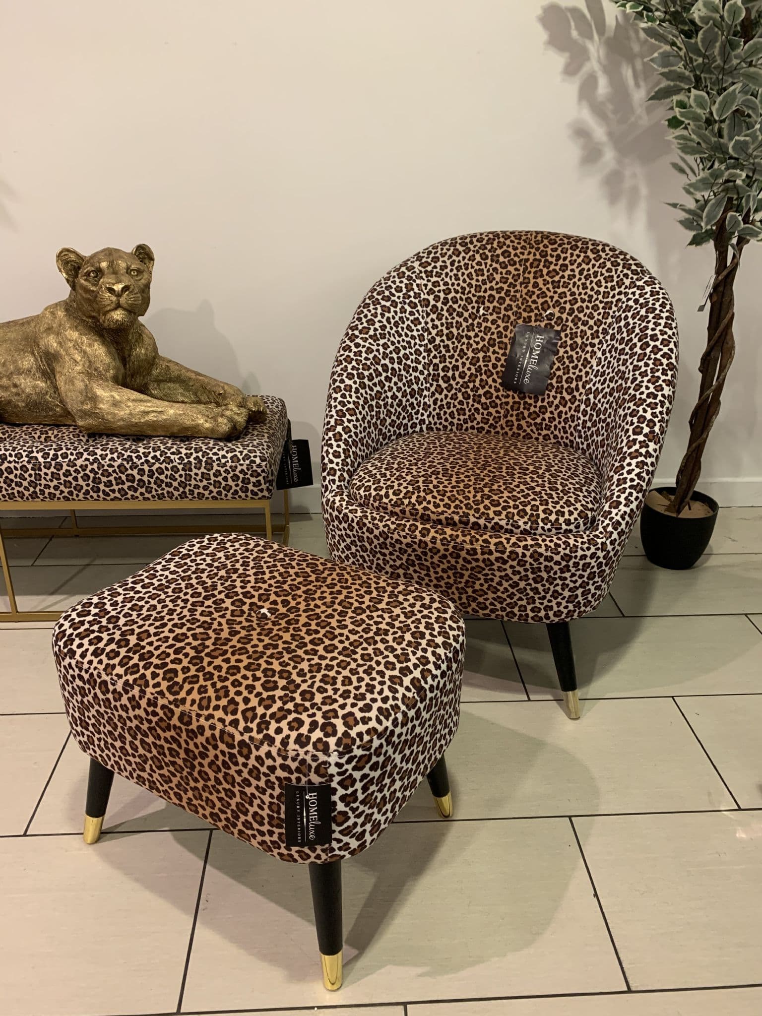 Leopard Print Bench Seat Gold Leg