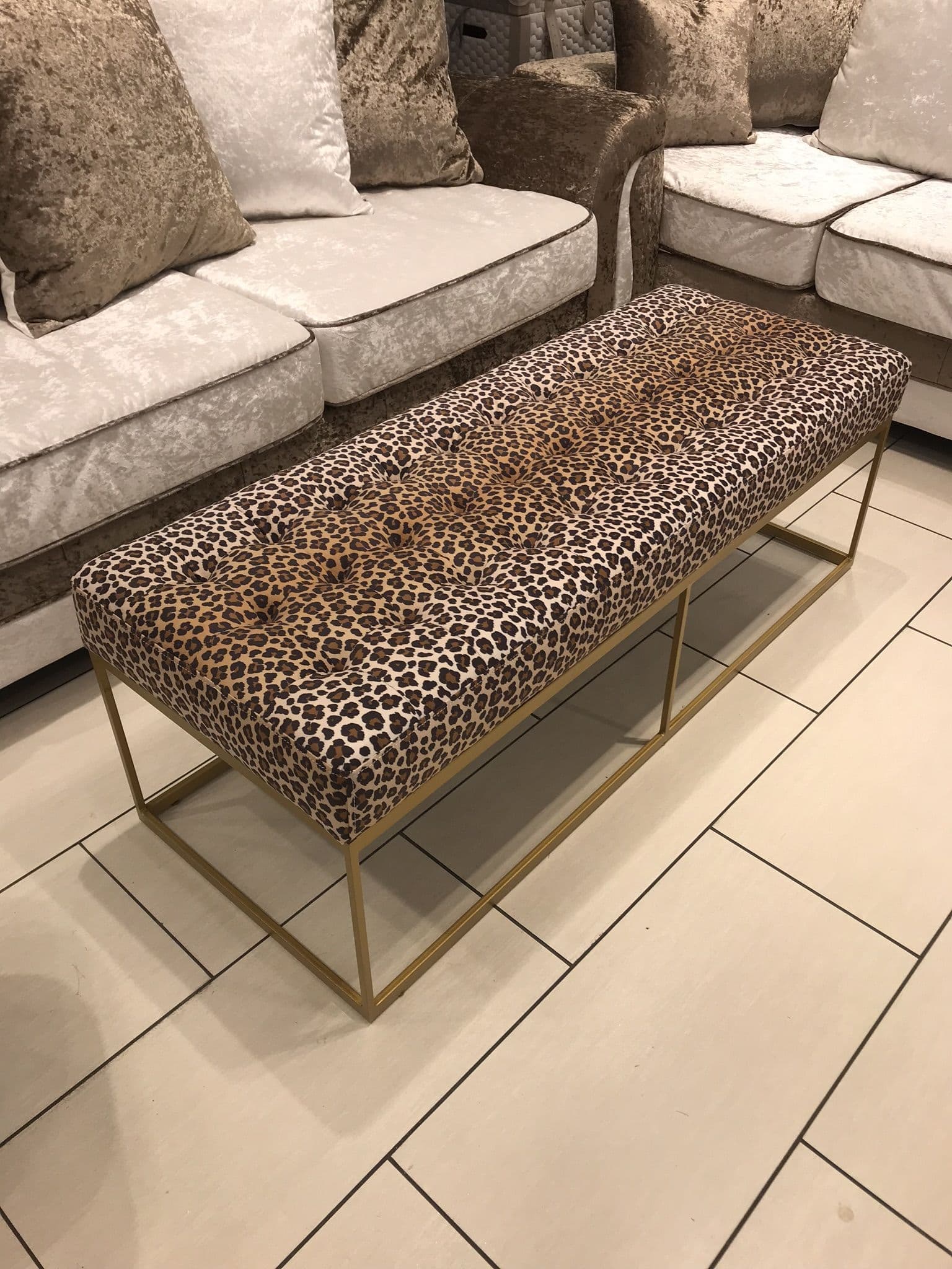 Leopard Print Bench Seat Gold Leg
