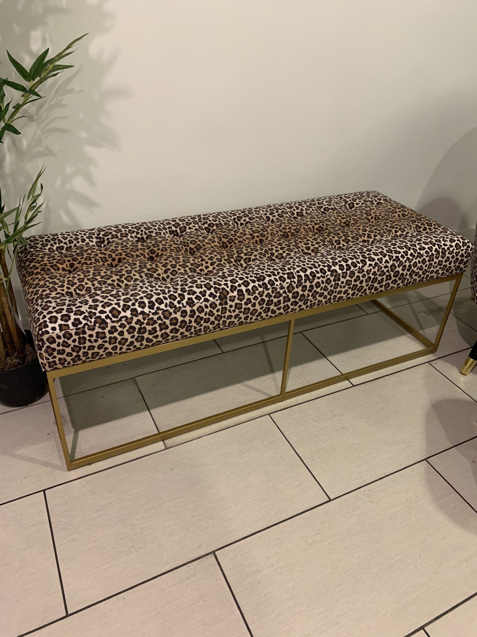 Leopard Print Bench Seat Gold Leg