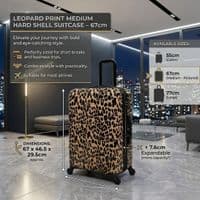 Leopard Print Medium Hard Shell Suitcase 67cm - Expandable Luggage