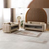 Lidya Cream Velvet Chesterfield 3 & 2 Seater Sofa Set Gold Legs
