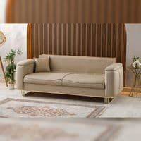 Lidya Cream Velvet Chesterfield 3 & 2 Seater Sofa Set Gold Legs