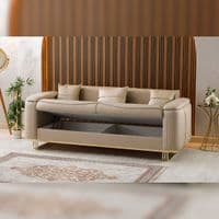 Lidya Cream Velvet Chesterfield 3 & 2 Seater Sofa Set Gold Legs