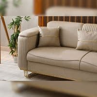 Lidya Cream Velvet Chesterfield 3 & 2 Seater Sofa Set Gold Legs