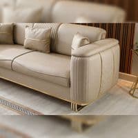 Lidya Cream Velvet Chesterfield 3 & 2 Seater Sofa Set Gold Legs