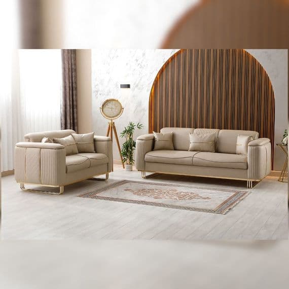 Lidya Cream Velvet Chesterfield 3 & 2 Seater Sofa Set Gold Legs
