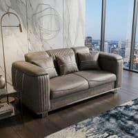 Lidya Grey Velvet Chesterfield 3 & 2 Seater Sofa Set Silver Legs
