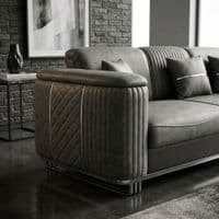 Lidya Grey Velvet Chesterfield 3 & 2 Seater Sofa Set Silver Legs
