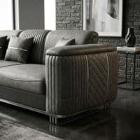 Lidya Grey Velvet Chesterfield 3 & 2 Seater Sofa Set Silver Legs
