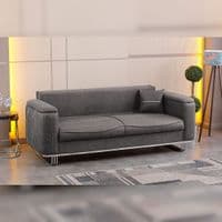 Lidya Grey Velvet Chesterfield 3 & 2 Seater Sofa Set Silver Legs