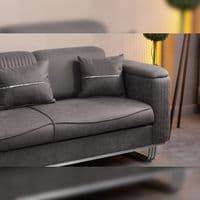 Lidya Grey Velvet Chesterfield 3 & 2 Seater Sofa Set Silver Legs