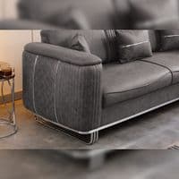 Lidya Grey Velvet Chesterfield 3 & 2 Seater Sofa Set Silver Legs