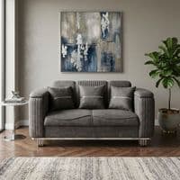Lidya Grey Velvet Chesterfield 3 & 2 Seater Sofa Set Silver Legs