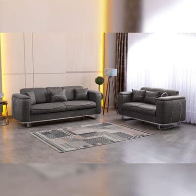 Lidya Grey Velvet Chesterfield 3 & 2 Seater Sofa Set Silver Legs