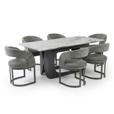 Lina 180cm Grey Marble Dining Table & 6 Grey Lina Chairs Set