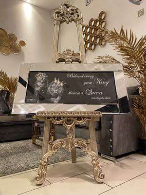 Lion Couple King & Queen Gold & Black Wall Art Mirror Frame