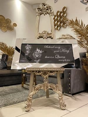 Lion Couple King & Queen Silver & Black Wall Art Mirror Frame