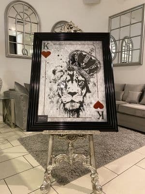 Lion King Of Hearts Playing Card Wall Art Black Step Frame 90Cm X 70Cm