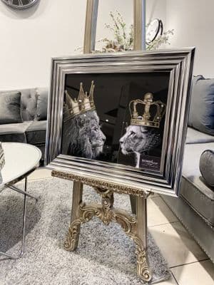 Lion & Lioness King Wall Art Chrome Frame