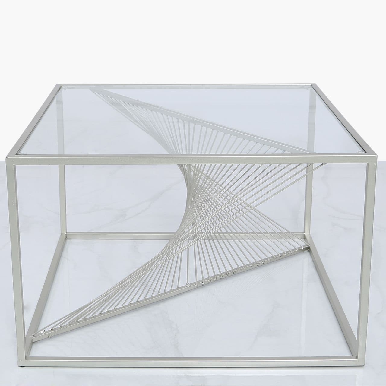 Lisa Silver Metal Coffee Table Clear Glass Top
