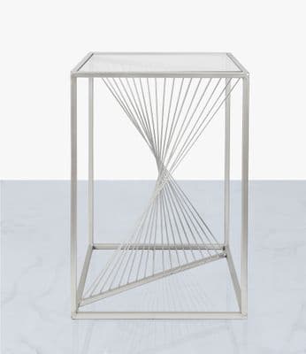 Lisa Silver Metal End Table Clear Glass Top