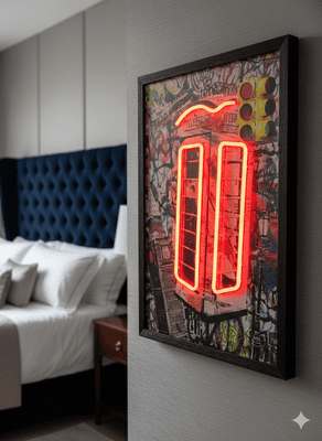 London Telephone Box Neon LED Wall Art - 40x60cm Urban Graffiti Canvas USB