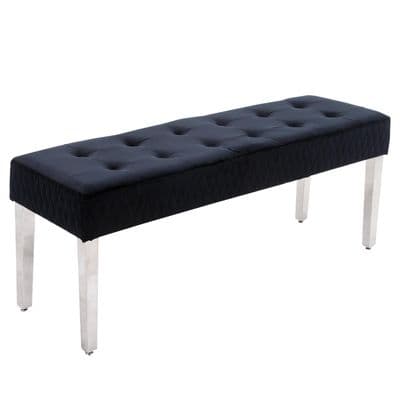 Long Dining Bench Quilted Brushed Velvet Black