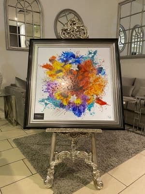 Lotus Flower Multicolour Paint Wall Art Black Step Frame 85Cm X 85Cm