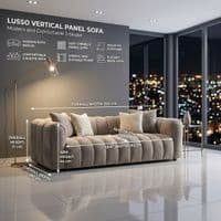 Lusso Beige Chenille 3 Seater Sofa - Vertical Panel Tufted 232cm