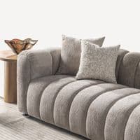 Lusso Beige Chenille 3 Seater Sofa - Vertical Panel Tufted 232cm