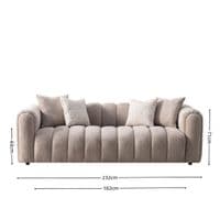 Lusso Beige Chenille 3 Seater Sofa - Vertical Panel Tufted 232cm