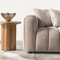 Lusso Beige Chenille 3 Seater Sofa - Vertical Panel Tufted 232cm