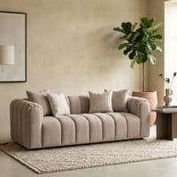 Lusso Beige Chenille 3 Seater Sofa - Vertical Panel Tufted 232cm