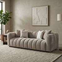 Lusso Beige Chenille 3 Seater Sofa - Vertical Panel Tufted 232cm