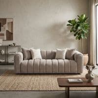 Lusso Beige Chenille 3 Seater Sofa - Vertical Panel Tufted 232cm
