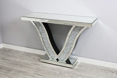 Luxe Mocka Mirror Crystal Console Table V Base