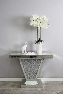 Luxe Mocka Mirror Crystal Console Table Vshape Base
