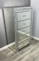 Luxe Mocka Tallboy 5 Drawer Crystal Border Mirror