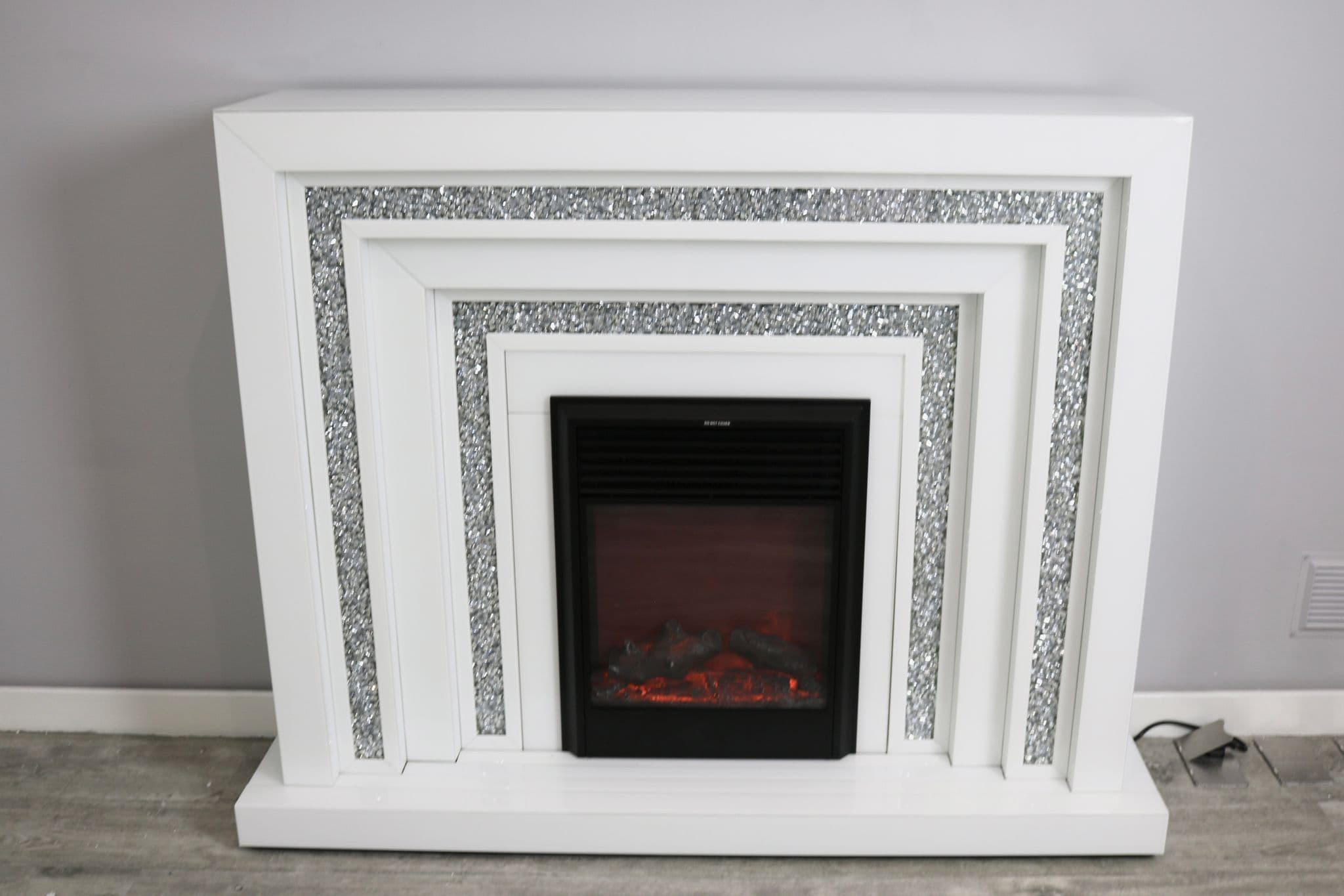 Luxe Mocka White Crystal Fireplace Levels With Electric Fire