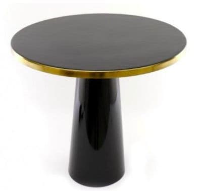 Luxe Round Black Side Table Gold Edge