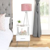 Luxe White and Chrome Charlotte 1 Drawer Bedside Cabinet