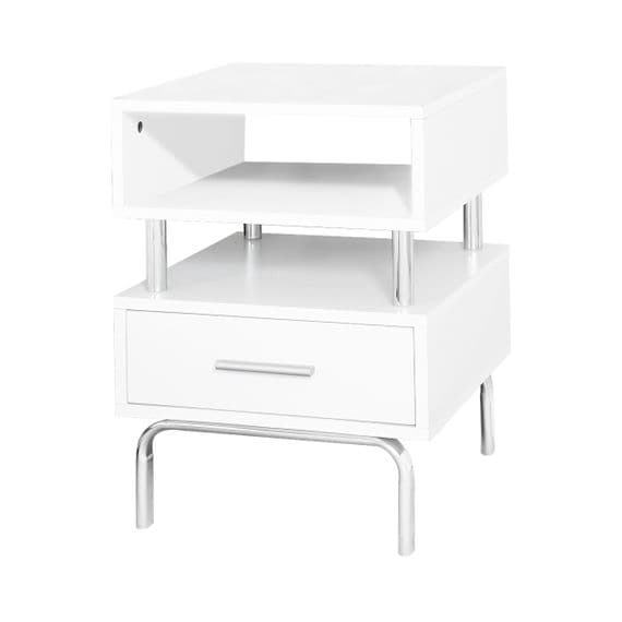 Luxe White and Chrome Victoria 1 Drawer Bedside Cabinet