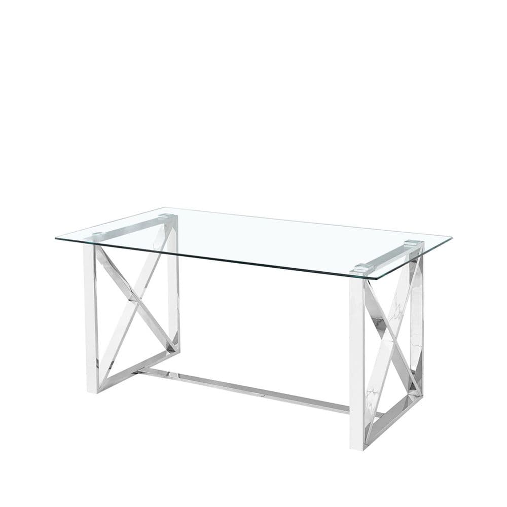 Luxe Zen Stainless Steel Clear Glass Top Dining Table
