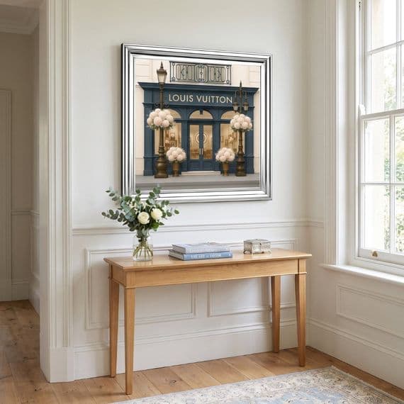 LV Boutique Silver Step Frame Wall Art 70x70cm Luxury Home Decor Piece